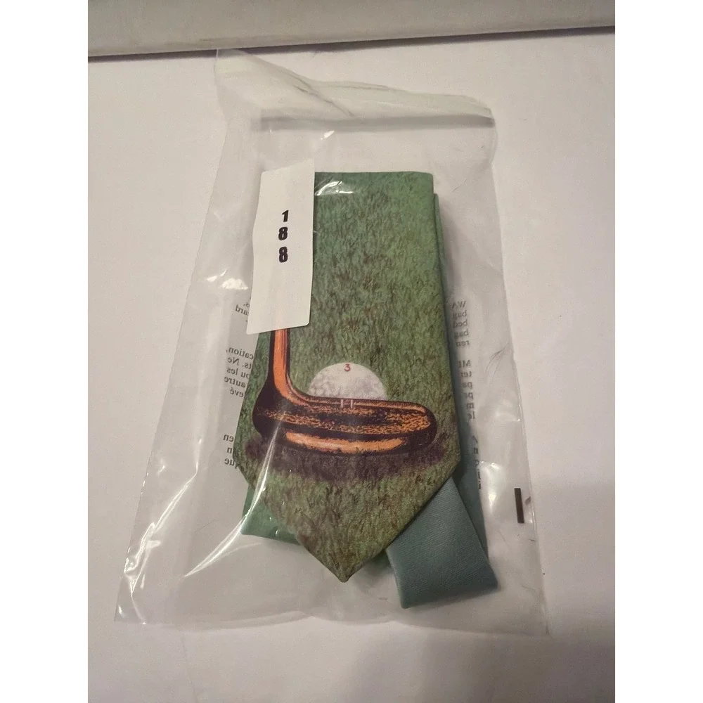 Vintage 1986 Ralph Marlin Golf Putter Ball‎ Green Novelty Tie Kneeknocker Mens